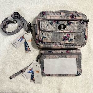 NWT Lug Switch Convertible Crossbody PLAID FLORAL PEARL w/ Peekaboo Pouch RFID